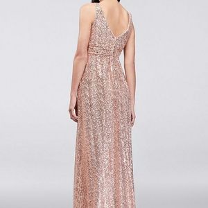 COPY - Sequin V-Neck Bridesmaid Dress with Satin …